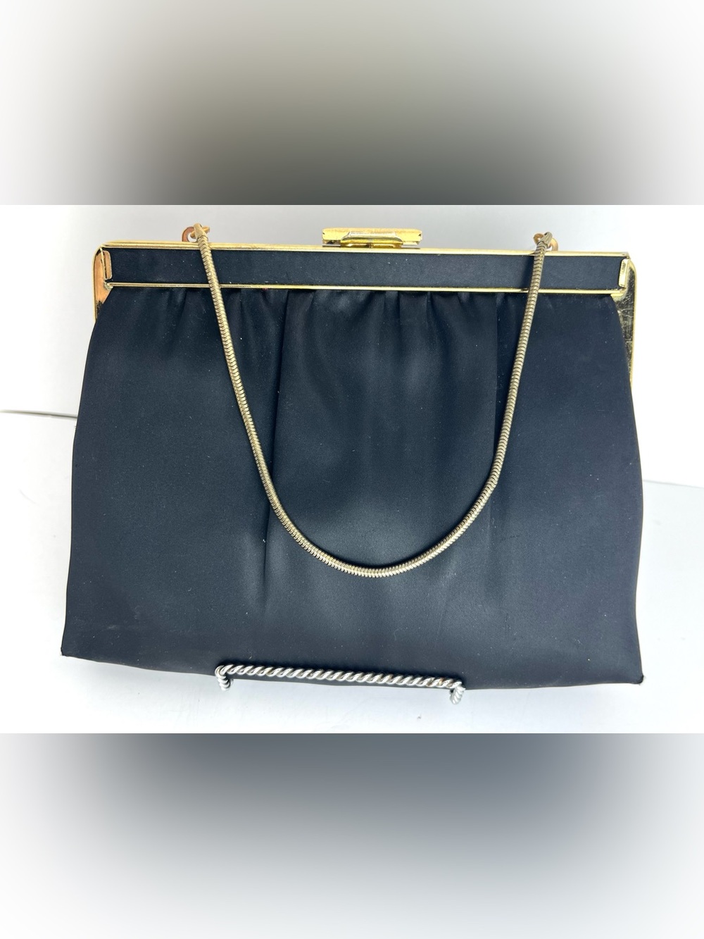 Classic vintage Black Evening Handbag with Gold Tone Trim